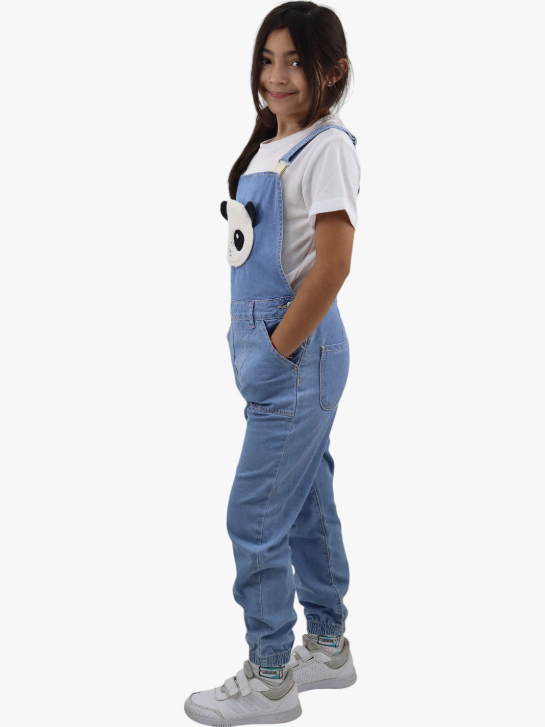 Overol denim con diseño de panda