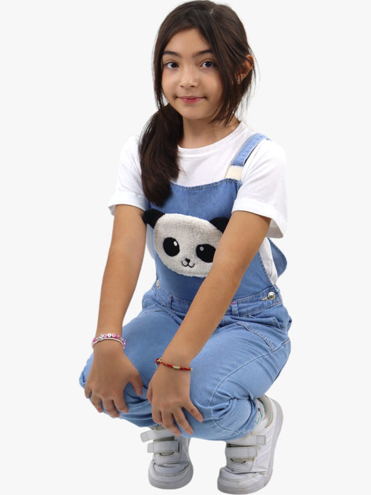 Overol denim con diseño de panda