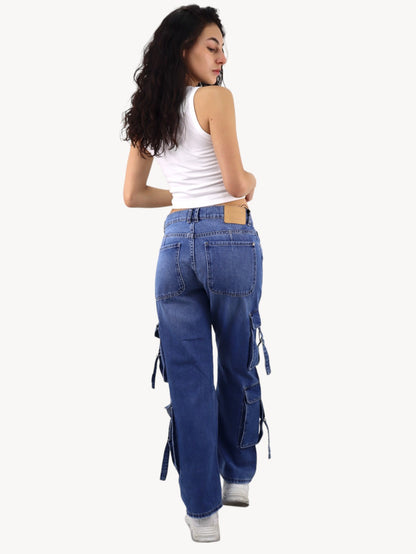 Jeans cargo tiro medio