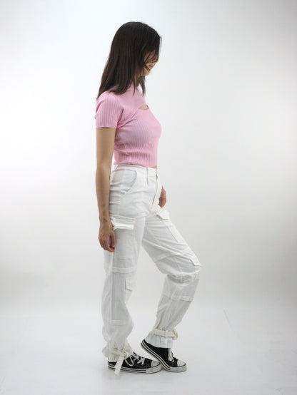 Pantalón cargo de tela stretch color blanco