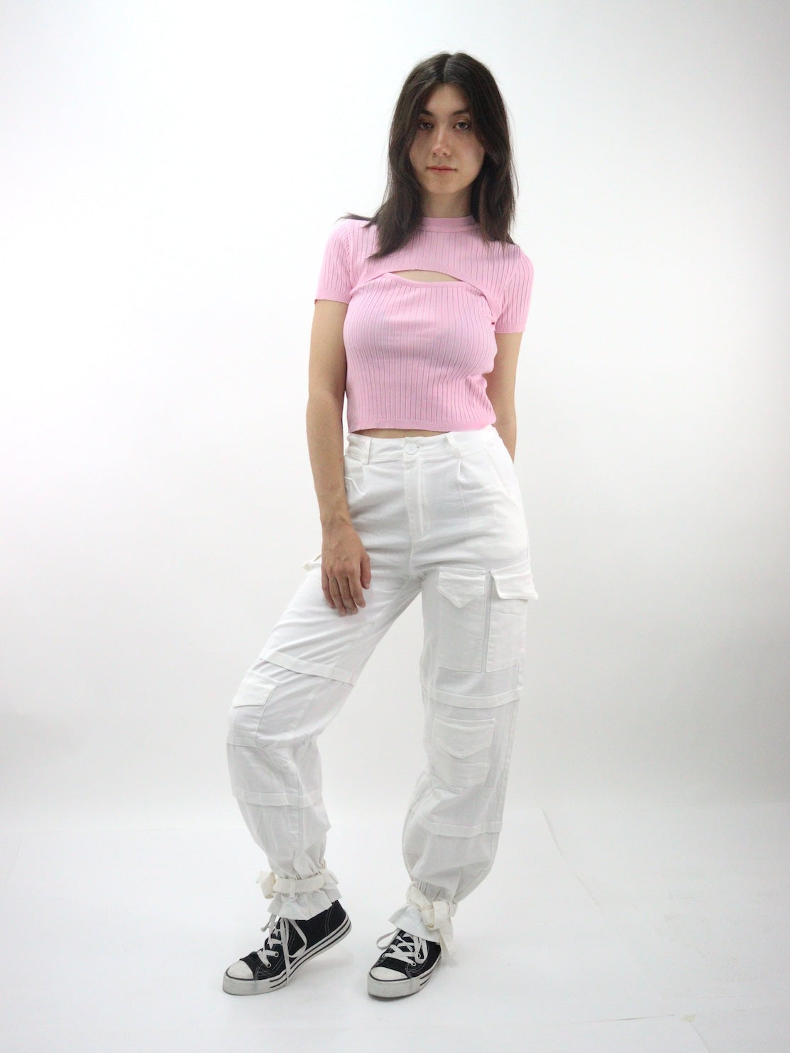 Pantalón cargo de tela stretch color blanco