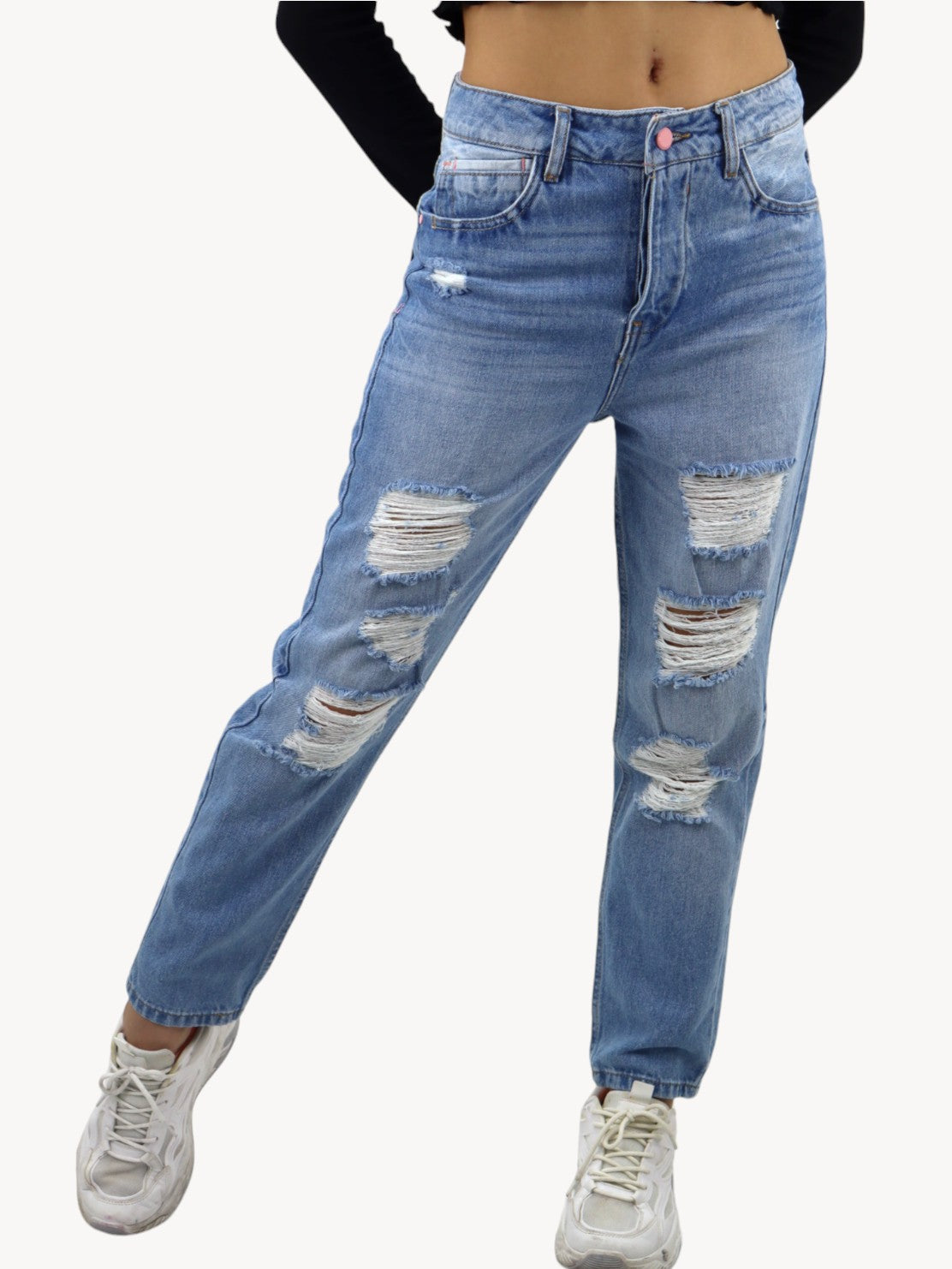 Jeans mom clasic con destrucción