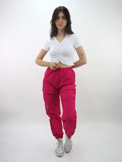 Jogger de tela ligera tipo pants color fucsia