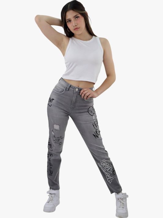 Jeans mom clasic con estampado