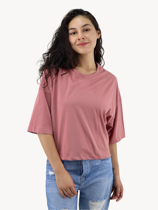 Playera mid size manga corta de color rosa palo