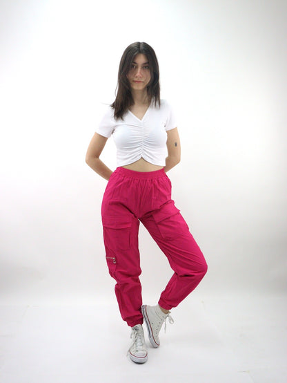 Jogger de tela ligera tipo pants color fucsia