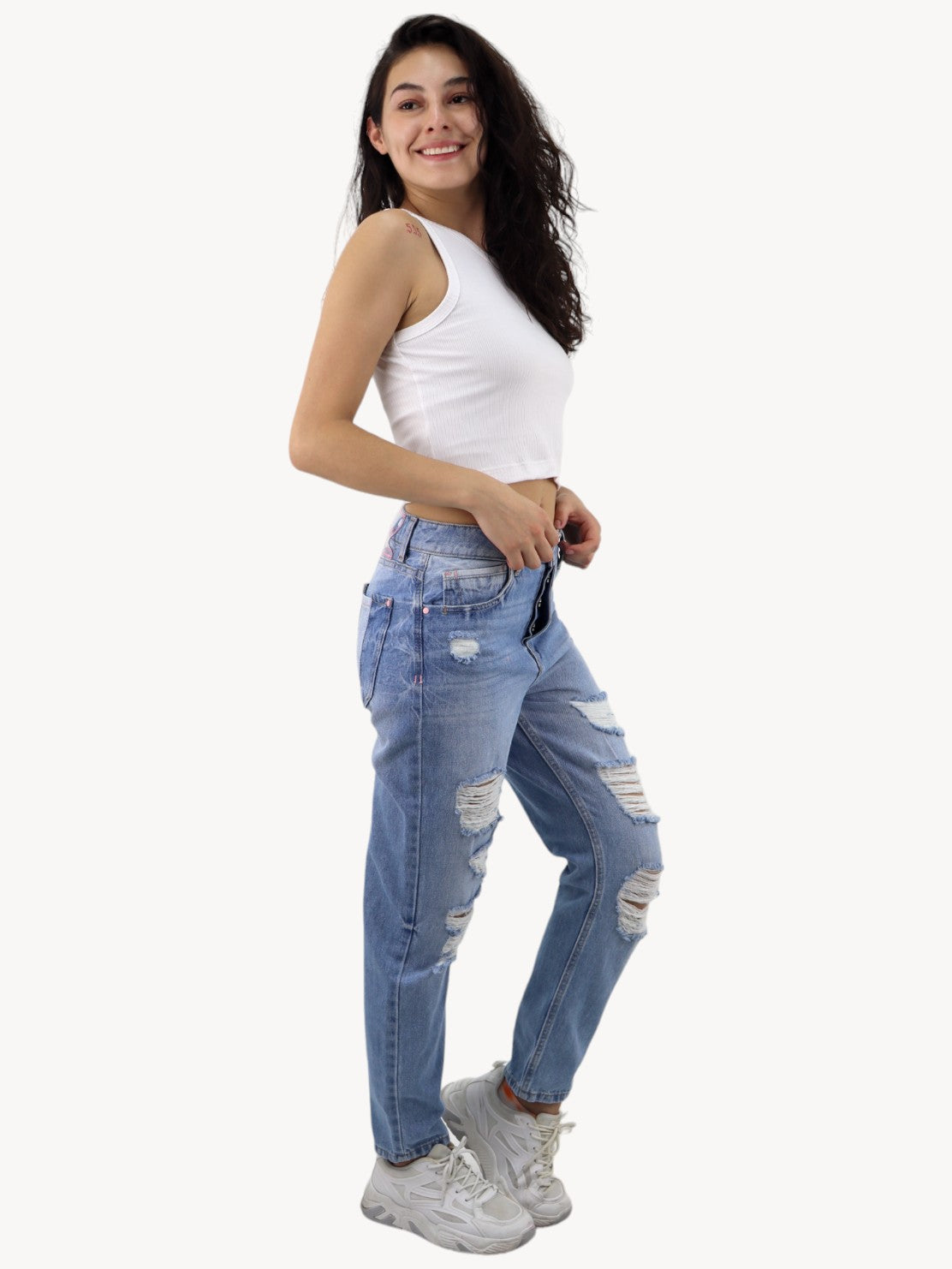 Jeans mom clasic con destrucción