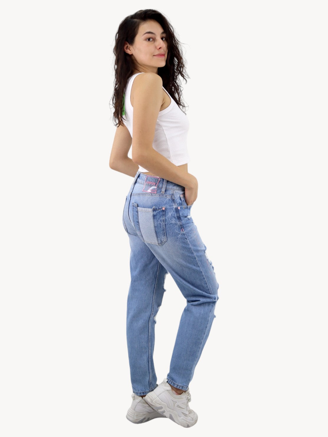 Jeans mom clasic con destrucción