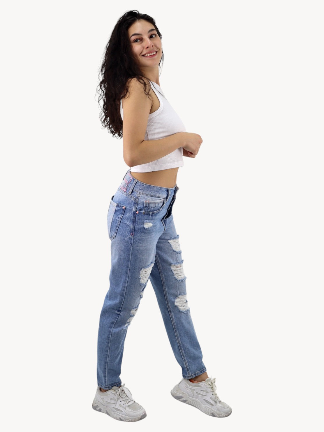 Jeans mom clasic con destrucción