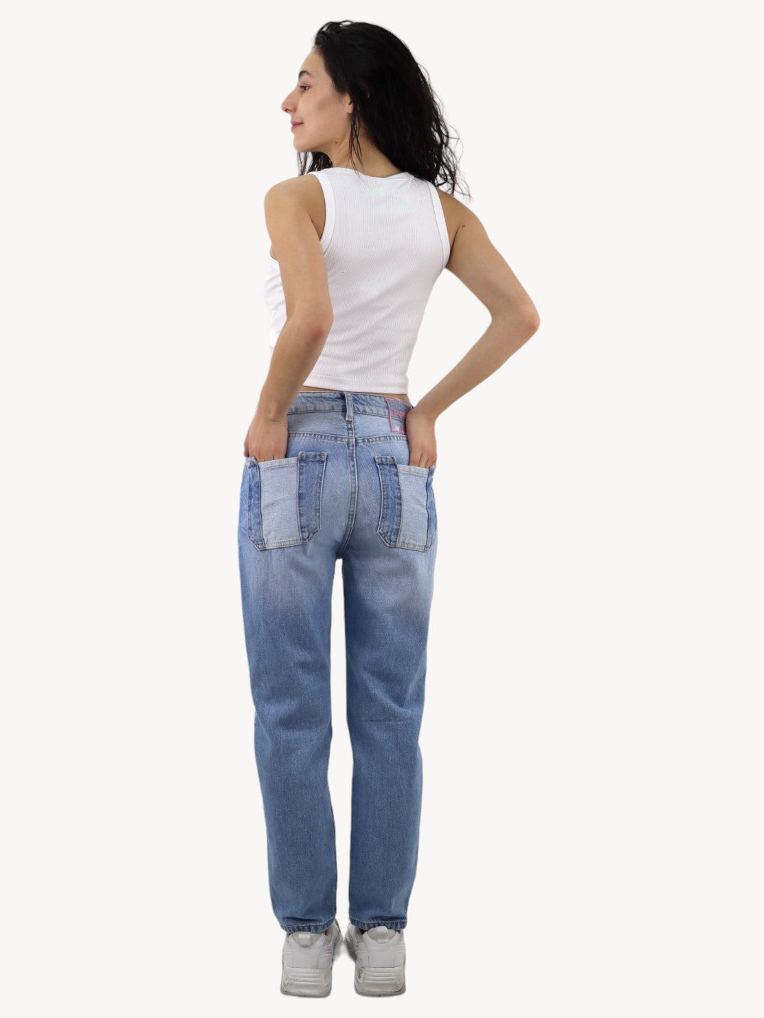 Jeans mom clasic con destrucción