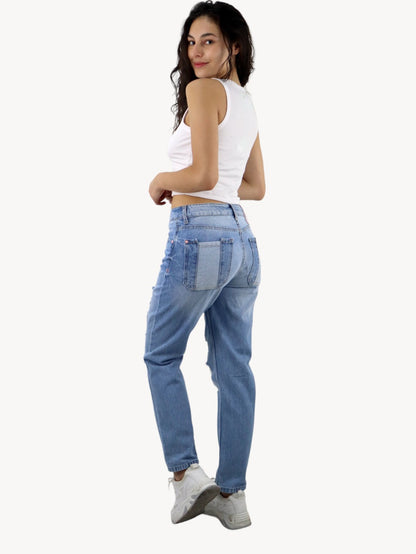 Jeans mom clasic con destrucción