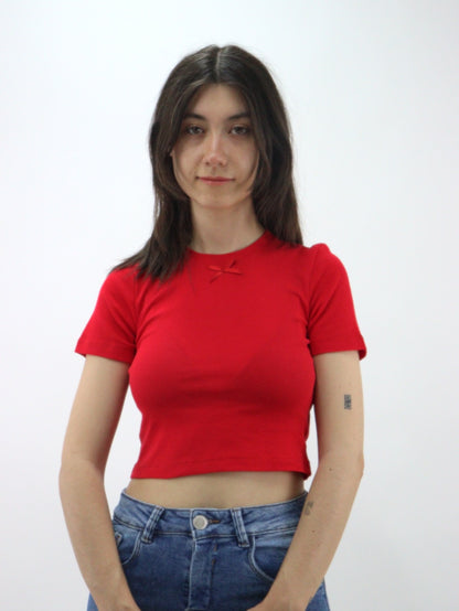 Playera coquette manga corta de color rojo