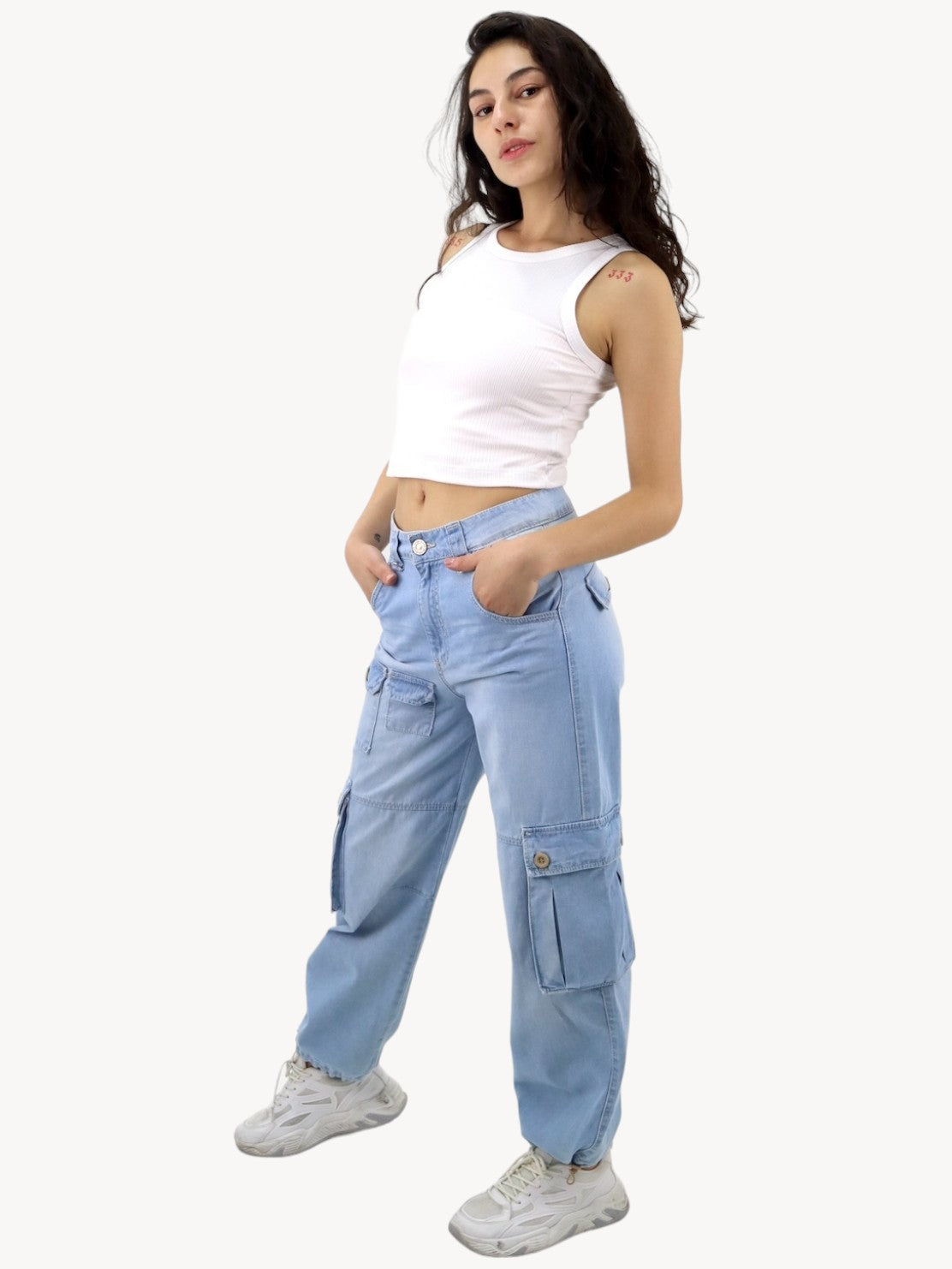 Jogger cargo color azul claro