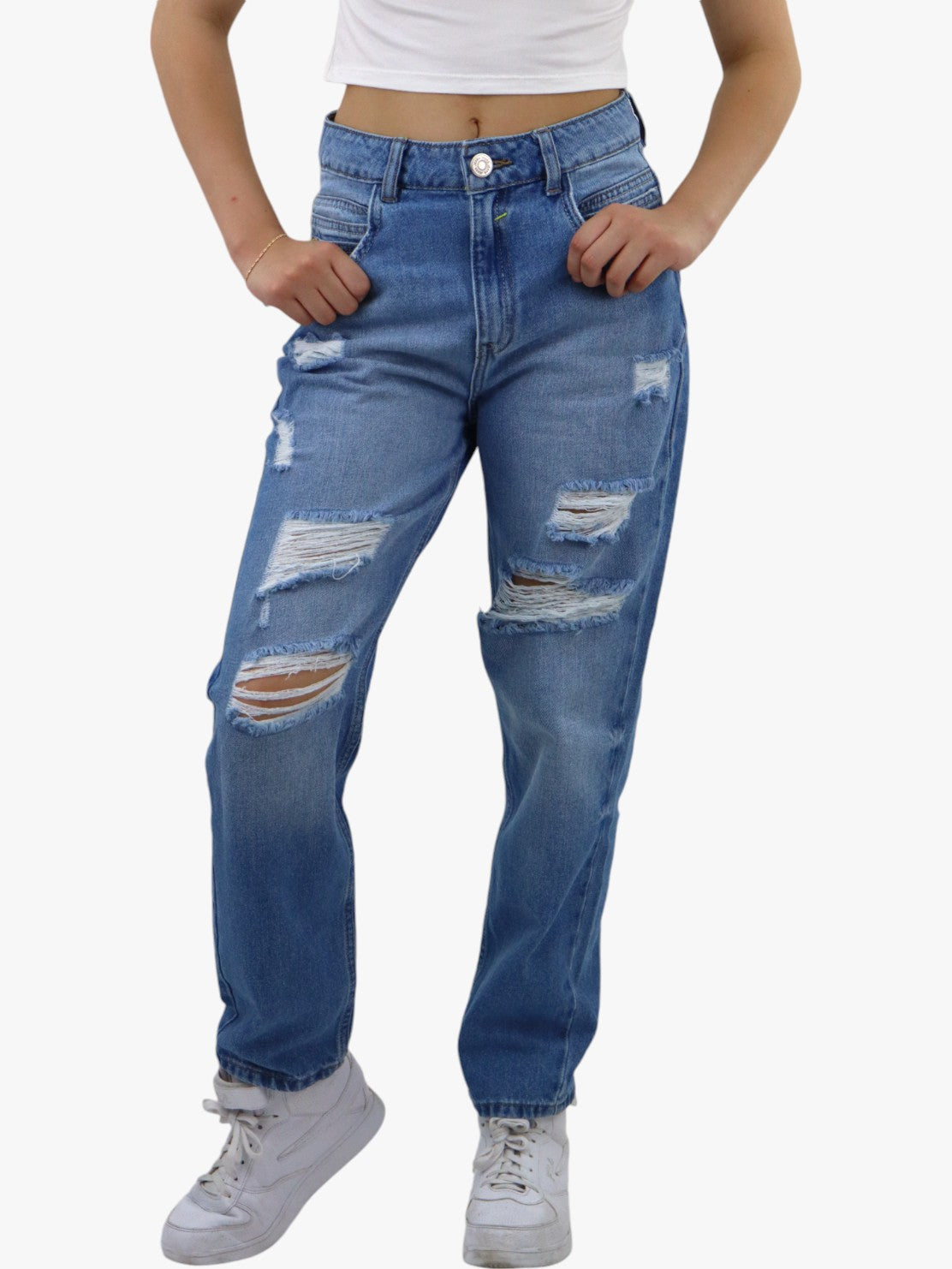 Jeans mom clasic con destrucción