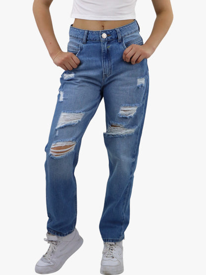 Jeans mom clasic con destrucción