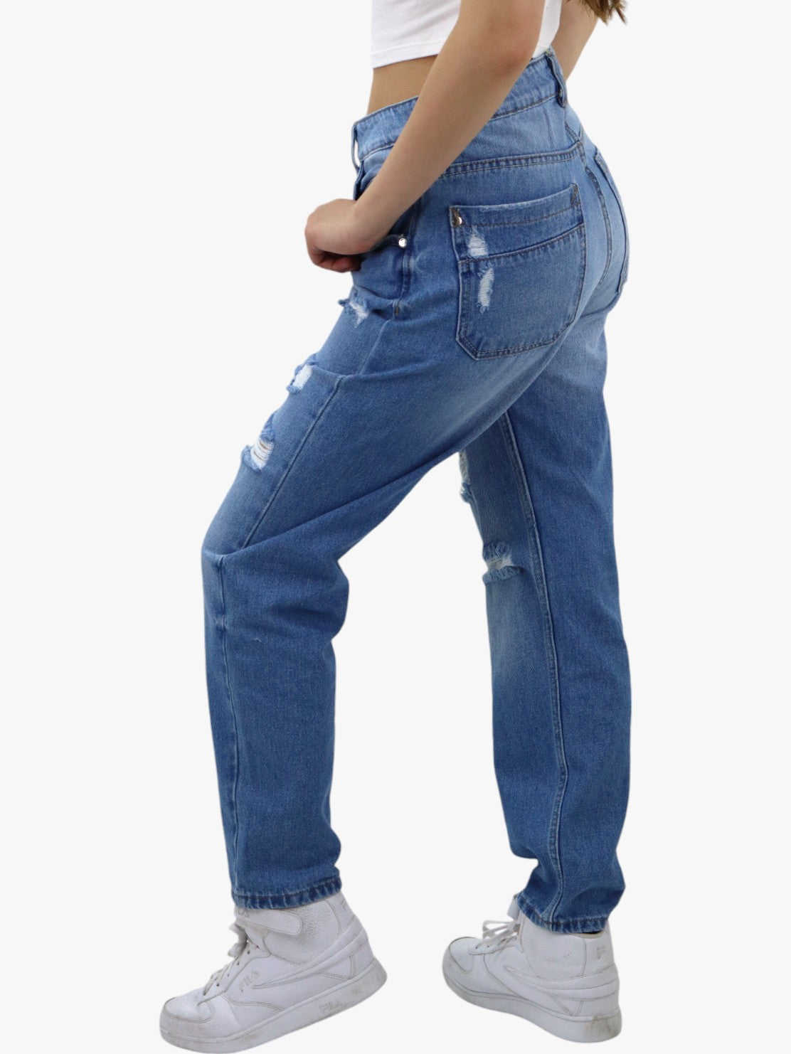 Jeans mom clasic con destrucción