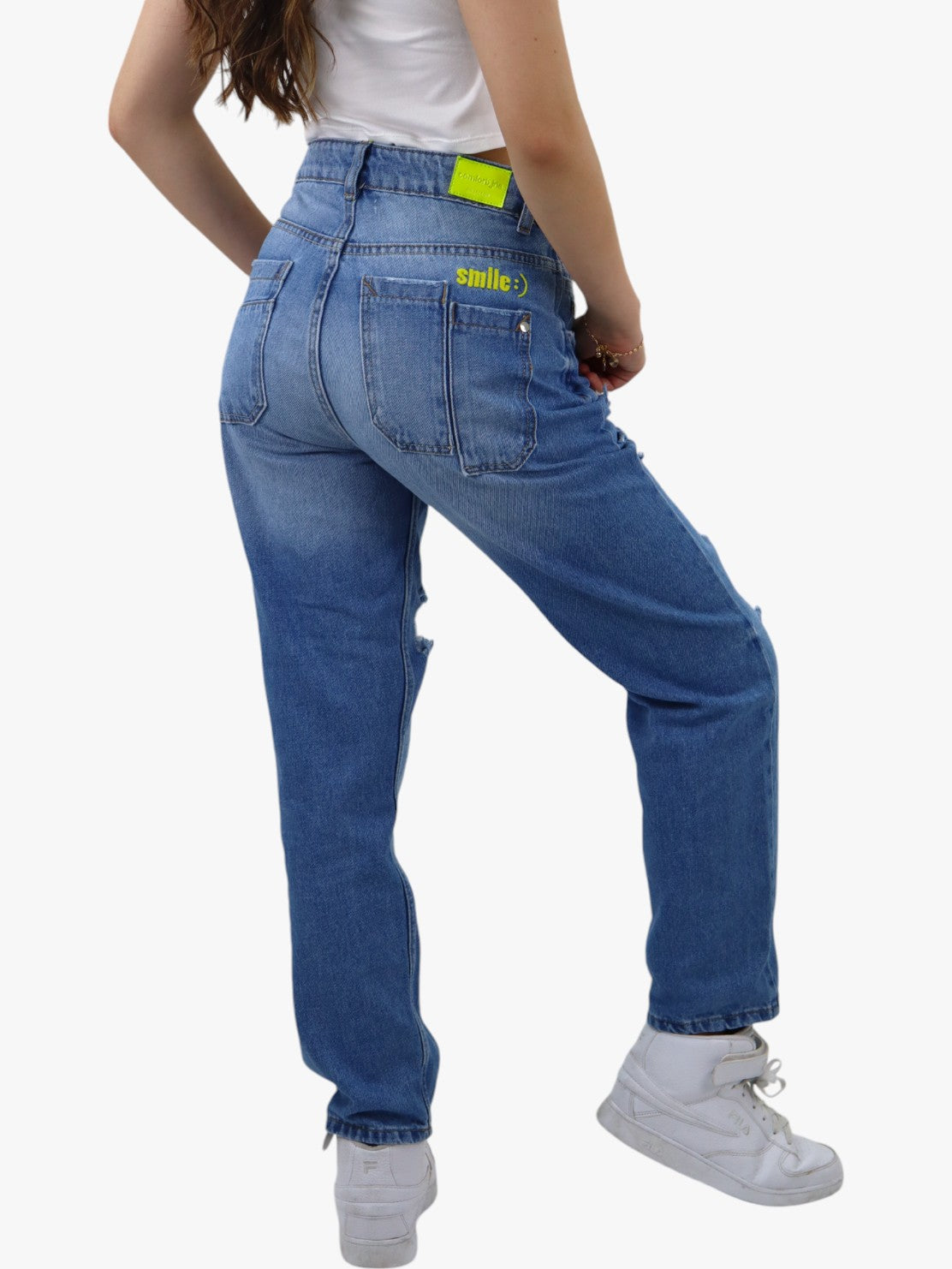 Jeans mom clasic con destrucción