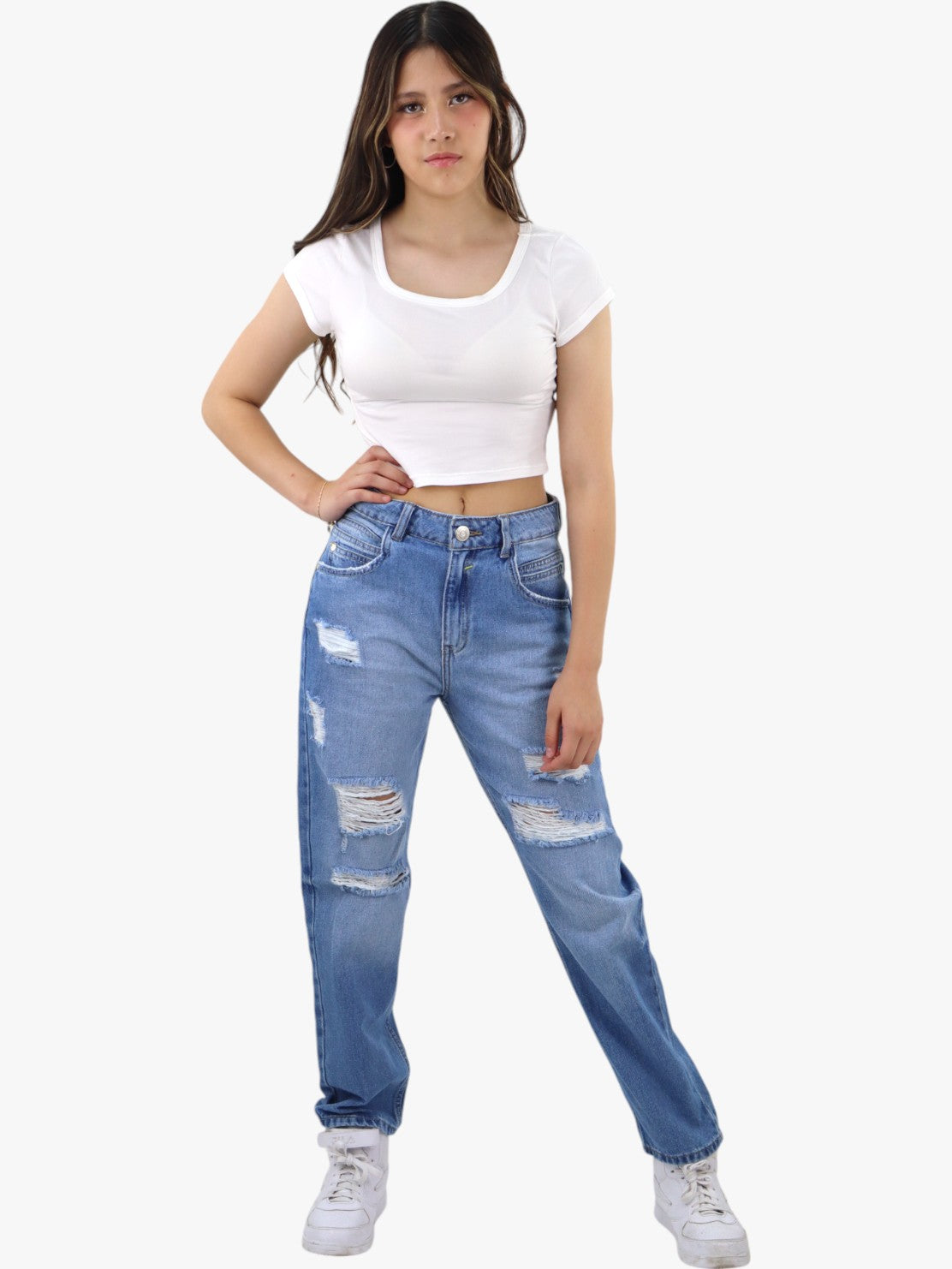 Jeans mom clasic con destrucción