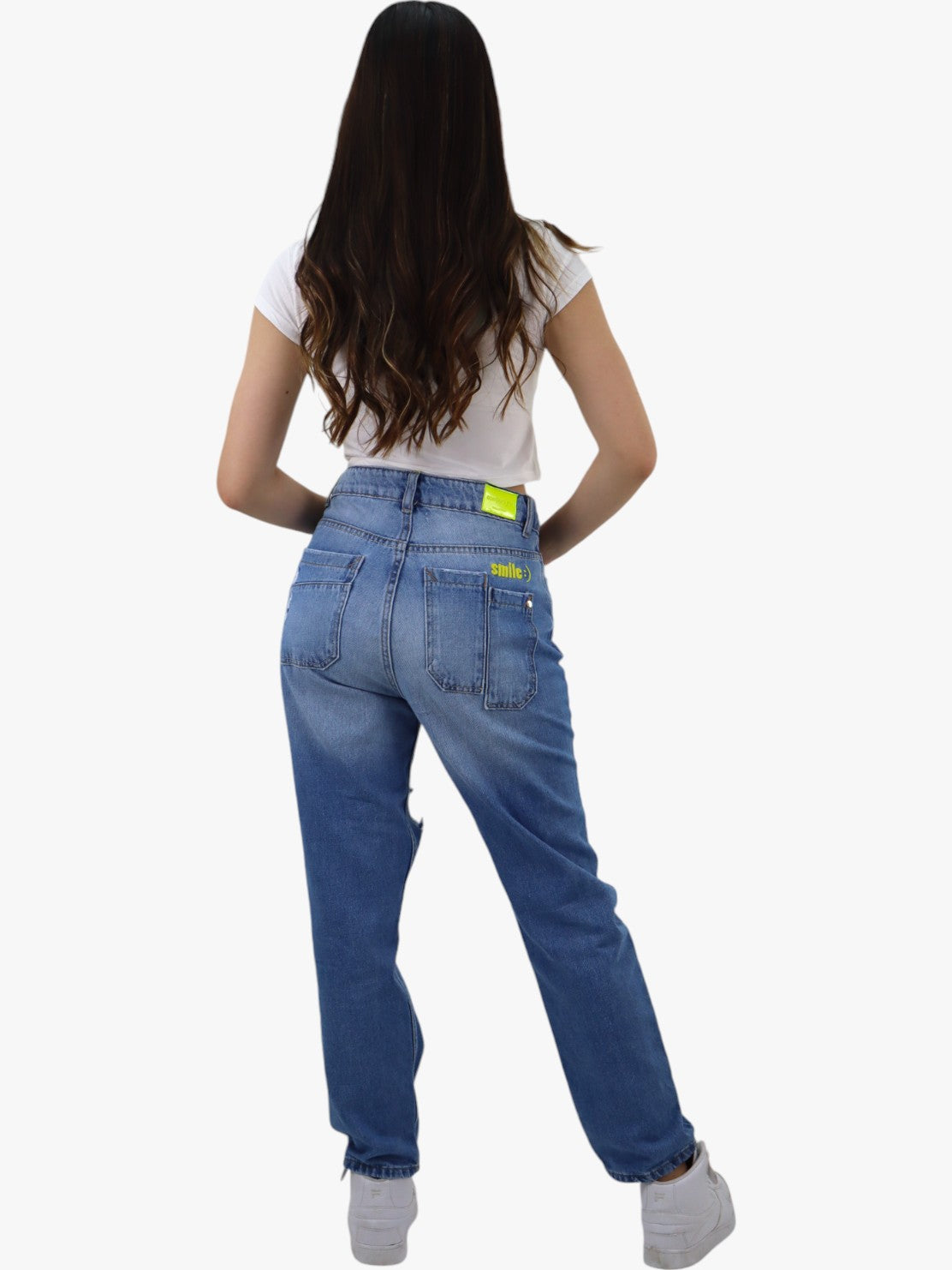 Jeans mom clasic con destrucción