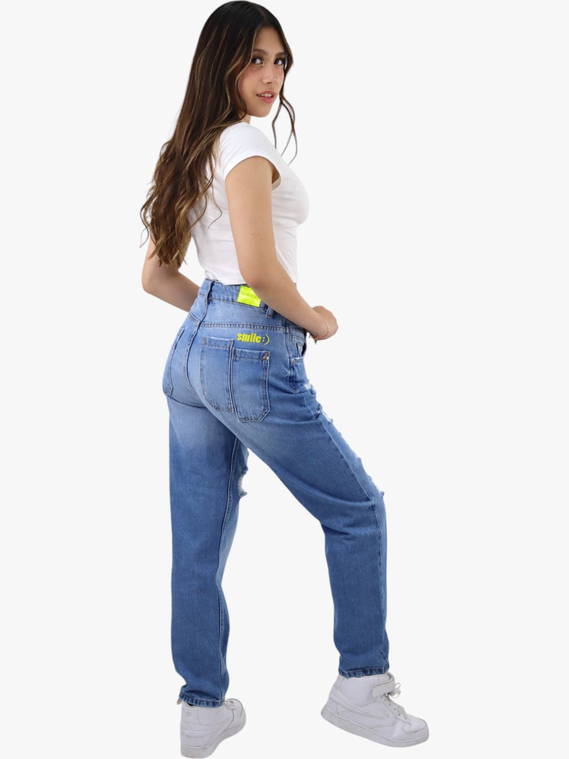 Jeans mom clasic con destrucción