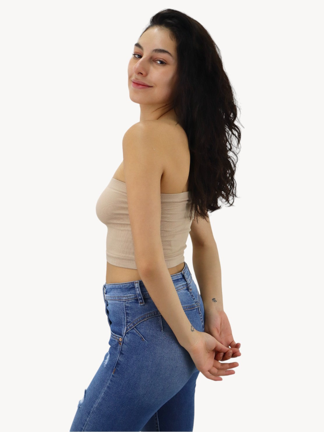 Top tubo licra de color beige