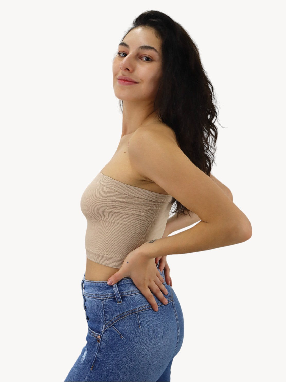 Top tubo licra de color beige