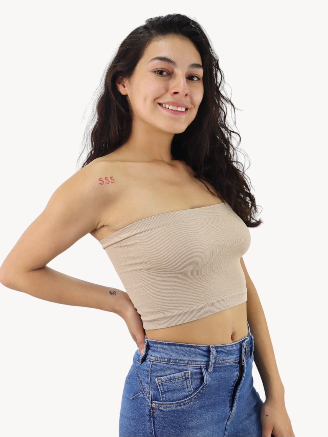 Top tubo licra de color beige