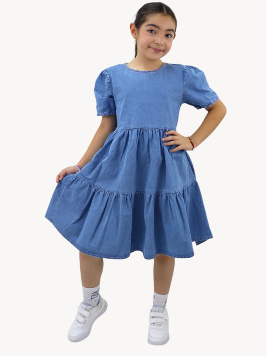 Vestido denim de color azul medio