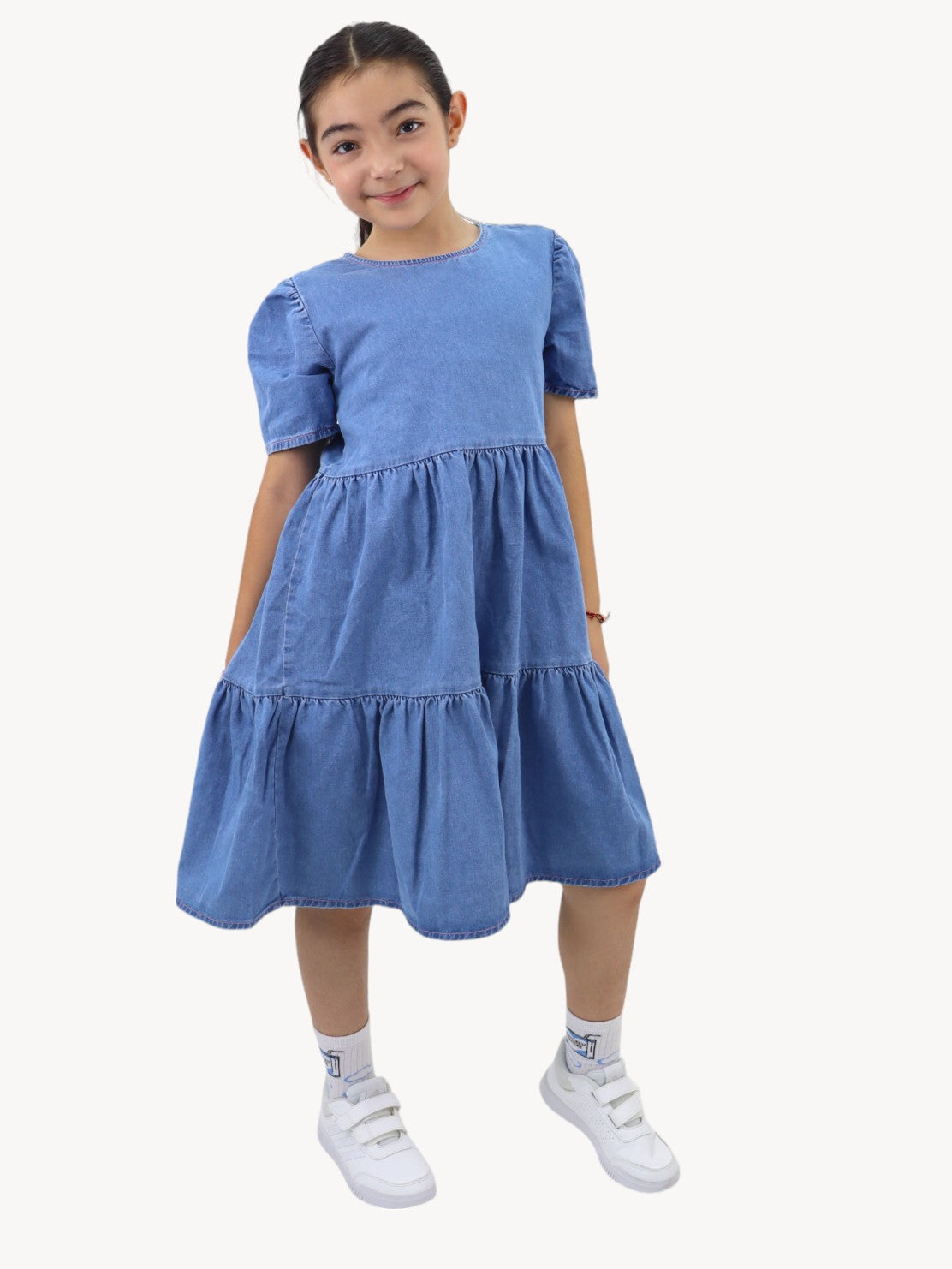 Vestido denim de color azul medio