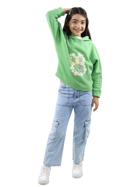 Sudadera verde con figura de conejo