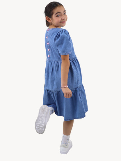 Vestido denim de color azul medio