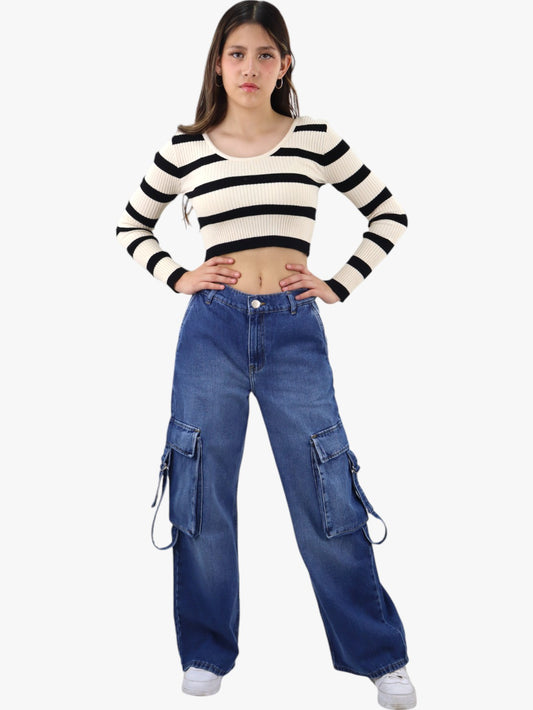 Jeans cargo multipocket azul oscuro