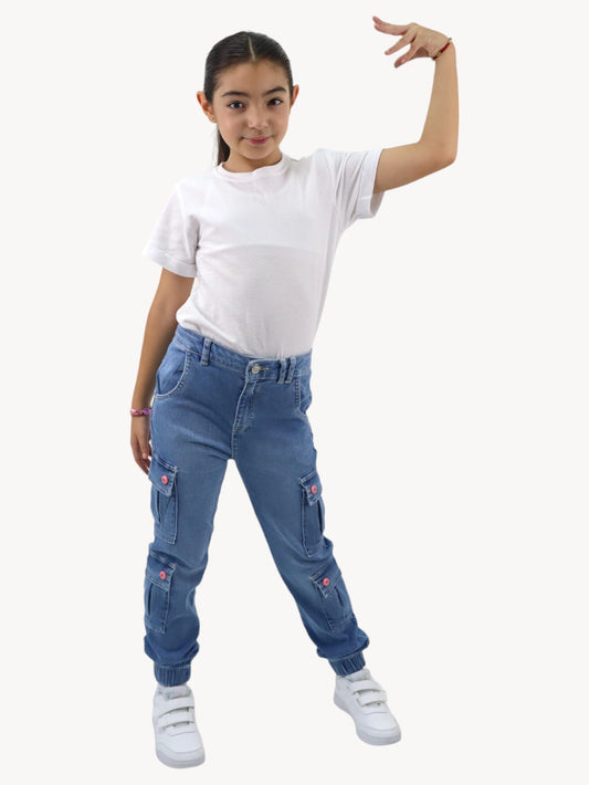 Jogger cargo de color azul medio