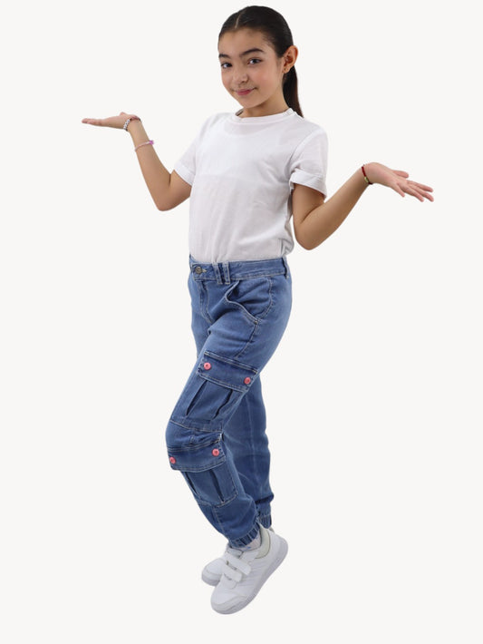 Jogger cargo de color azul medio