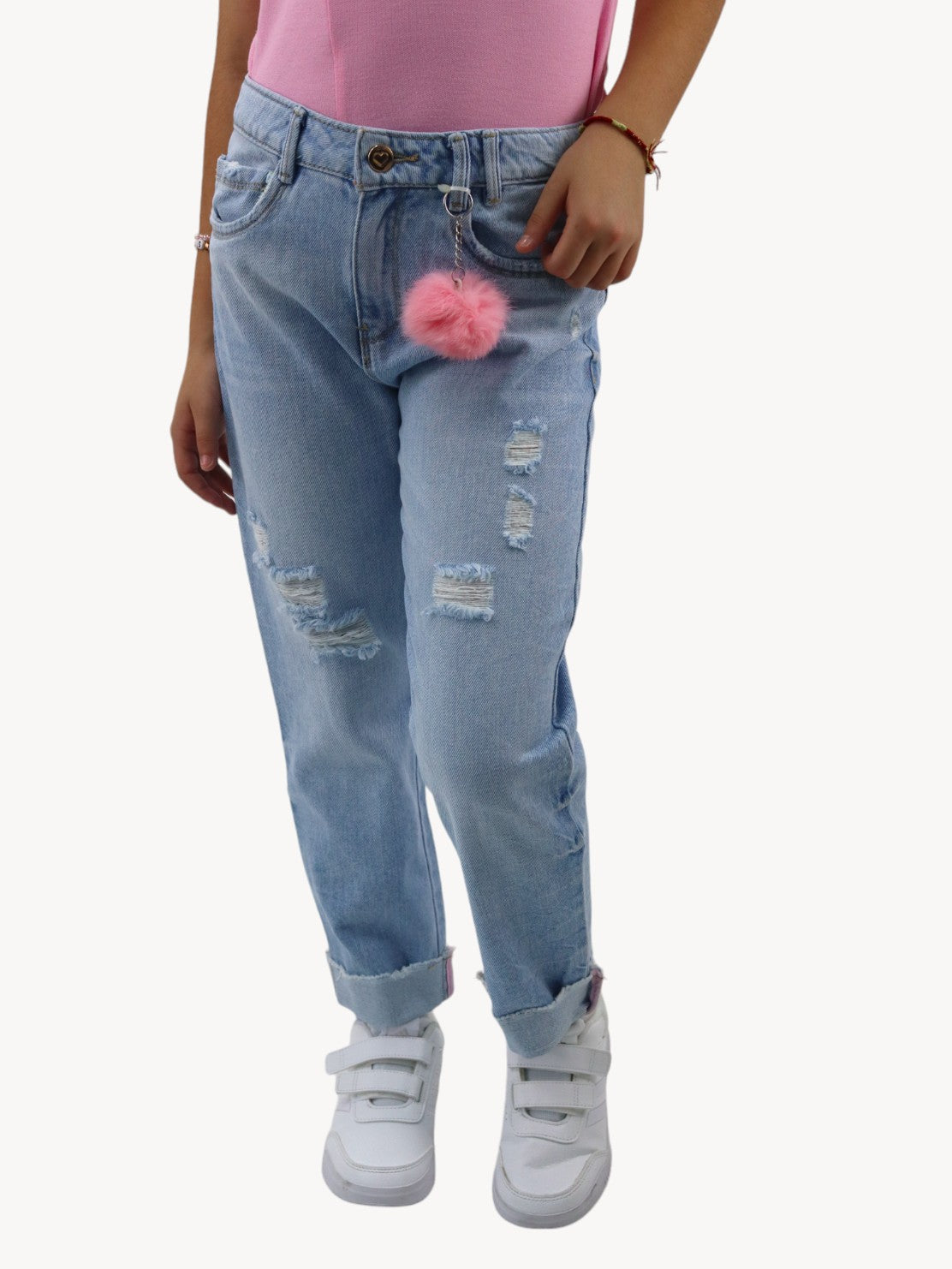 Jeans mom clasic azul claro con destrucción