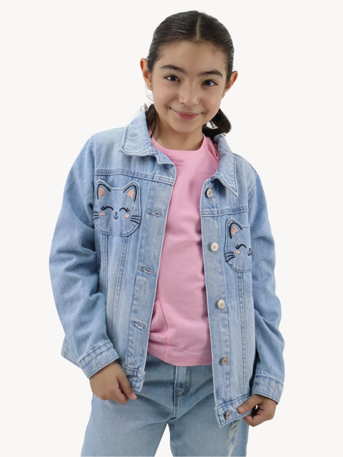 Chamarra denim con bolsillos de gato