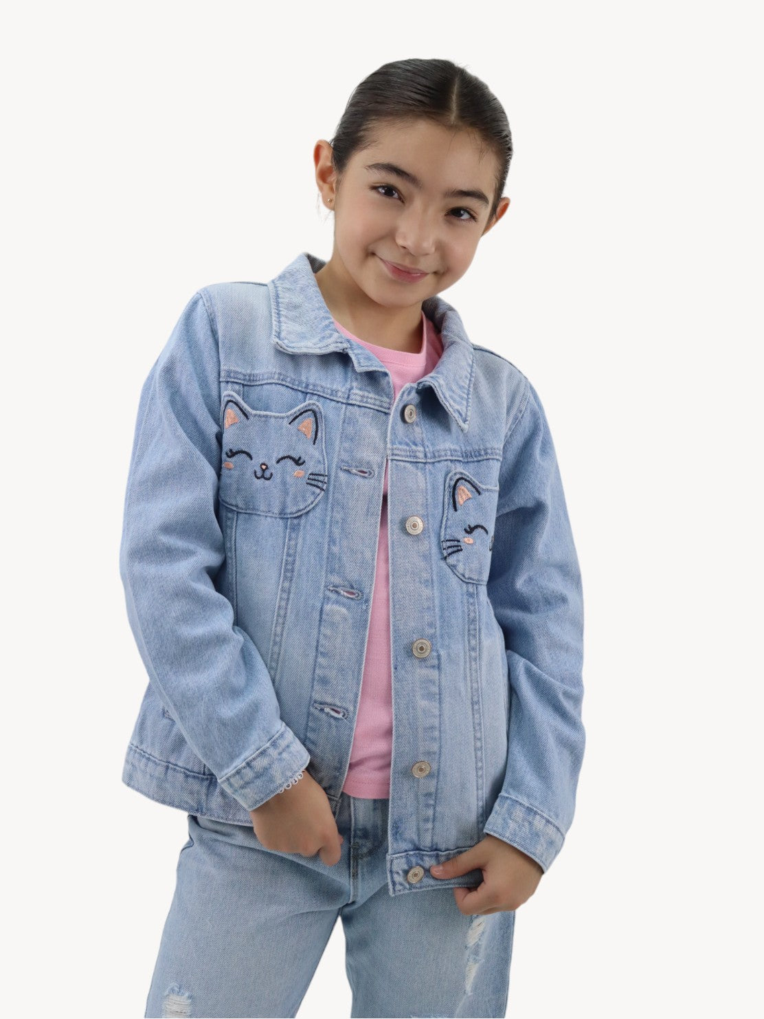 Chamarra denim con bolsillos de gato