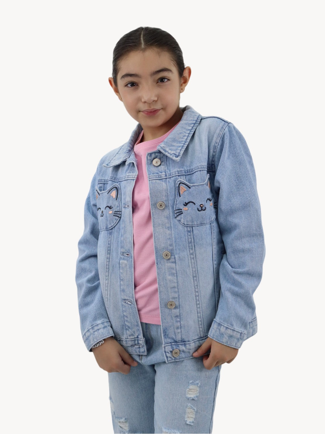Chamarra denim con bolsillos de gato