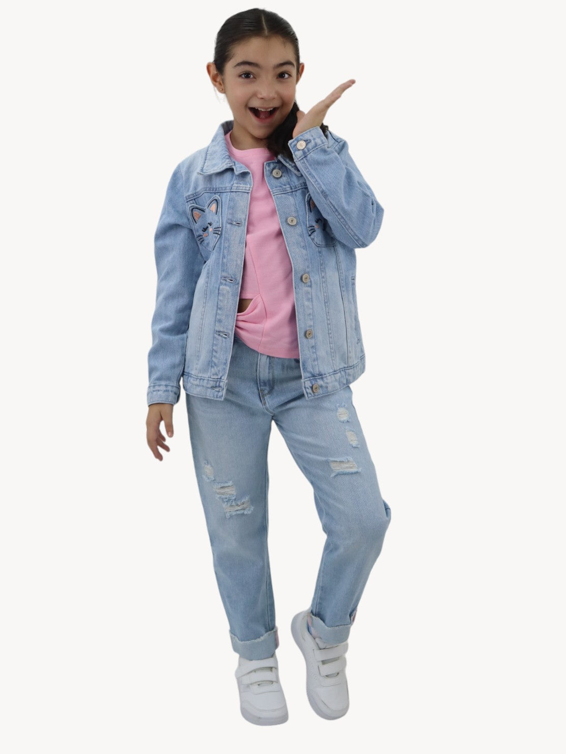 Chamarra denim con bolsillos de gato