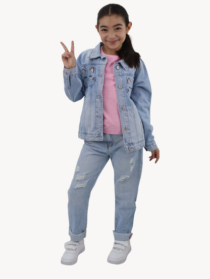Chamarra denim con bolsillos de gato