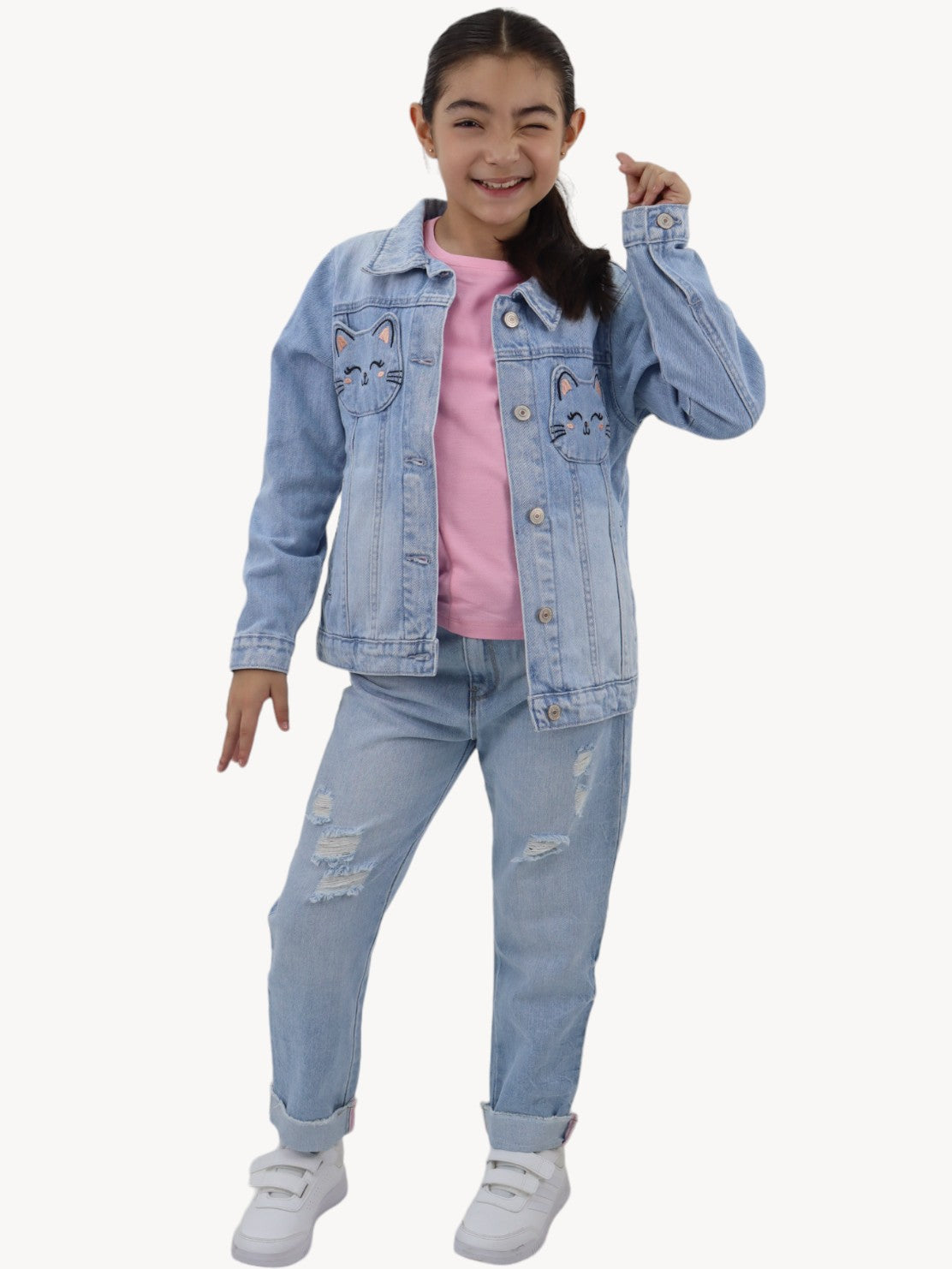 Chamarra denim con bolsillos de gato