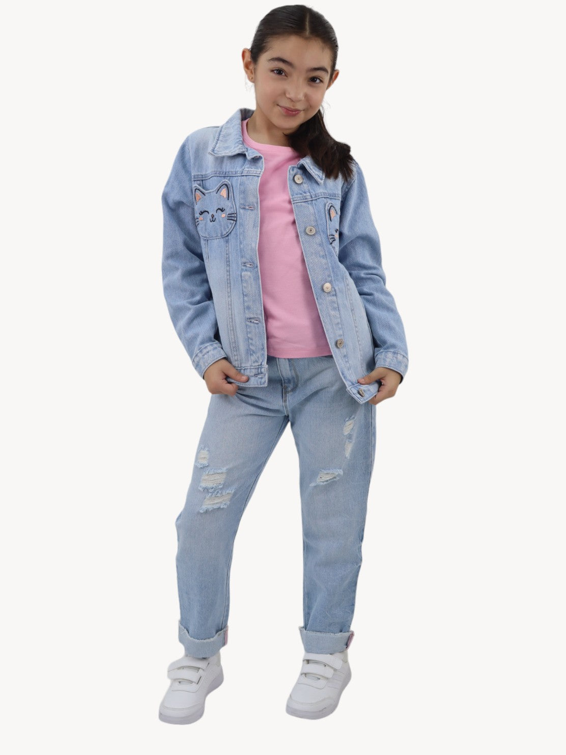 Chamarra denim con bolsillos de gato