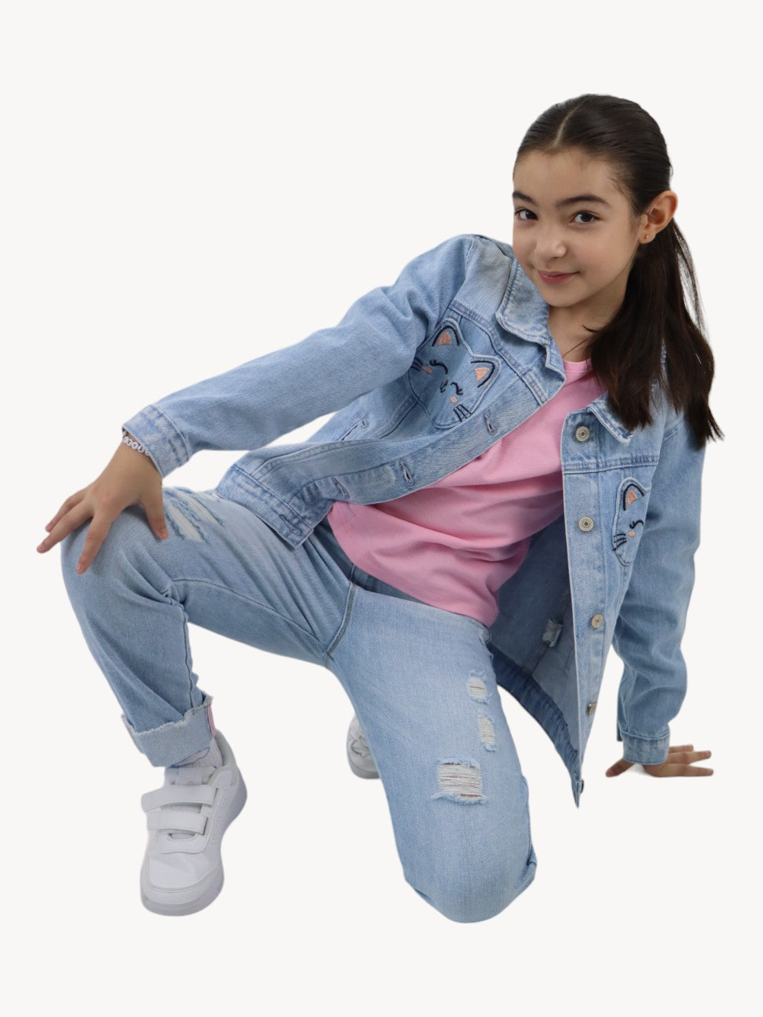 Chamarra denim con bolsillos de gato