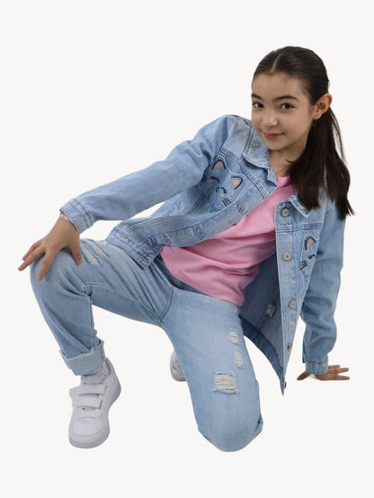 Chamarra denim con bolsillos de gato