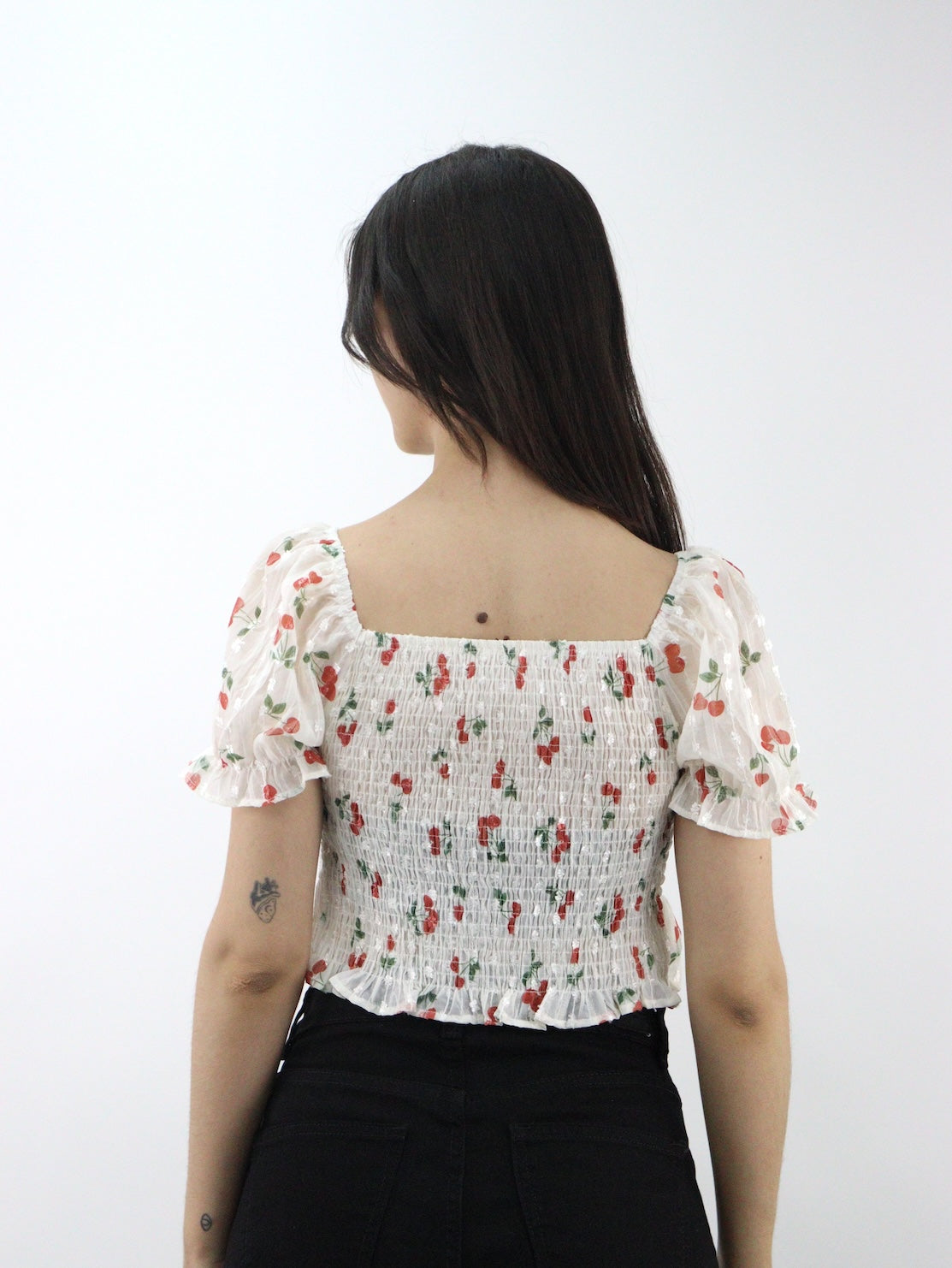 Blusa de manga abullonada fruncida con estampado