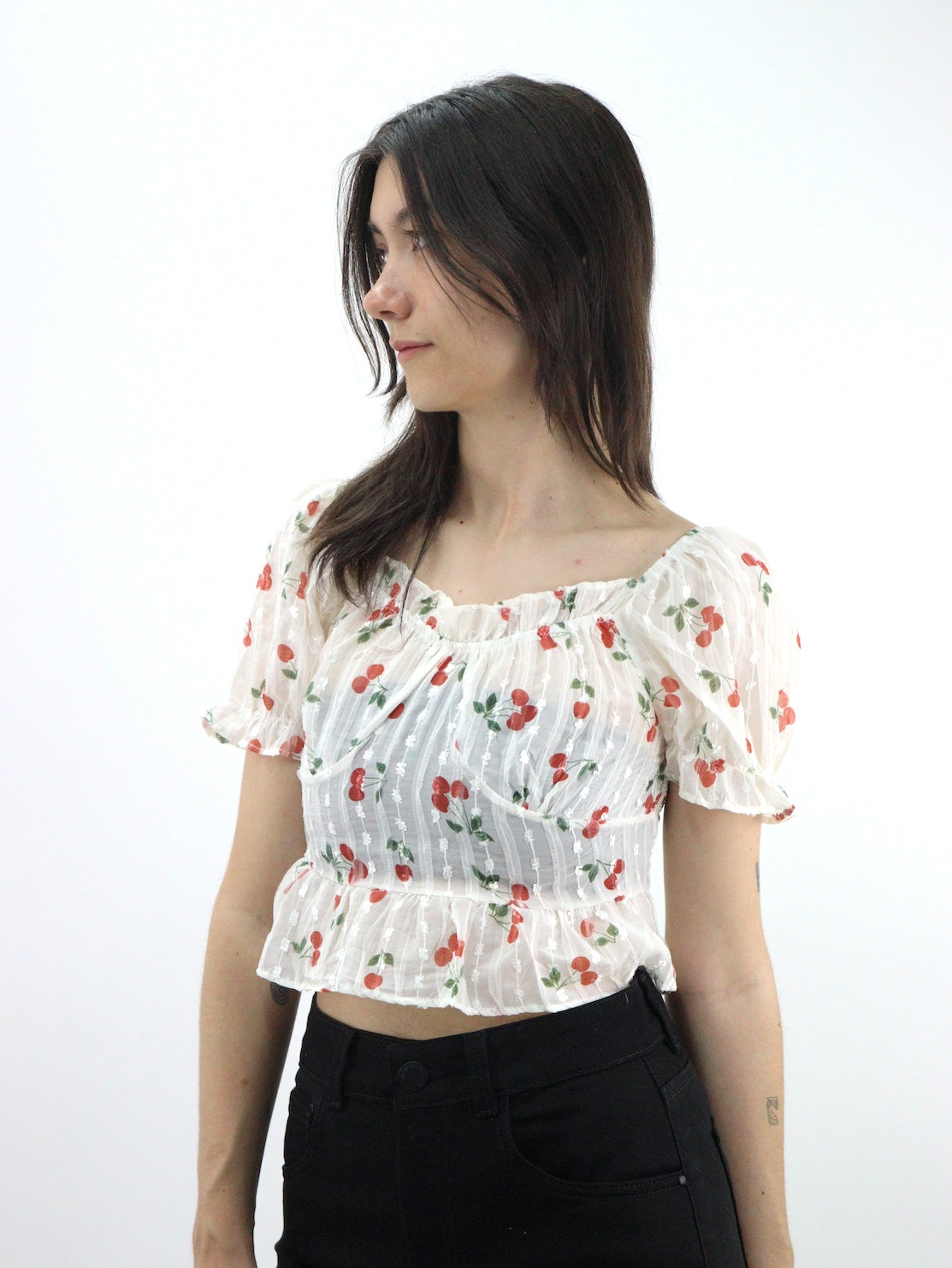 Blusa de manga abullonada fruncida con estampado
