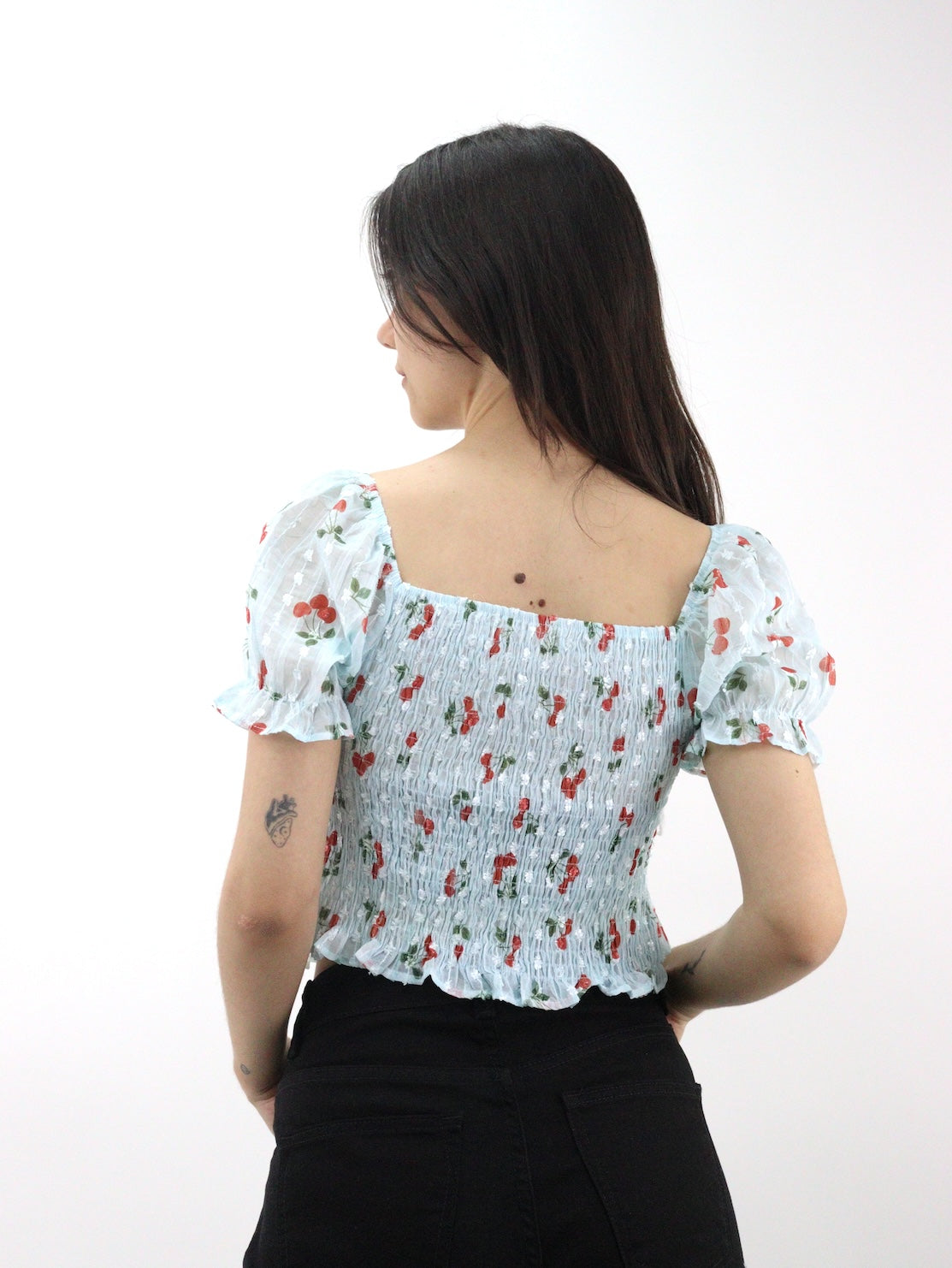 Blusa de manga abullonada fruncida con estampado