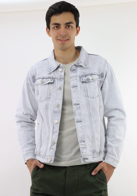 Chamarra denim de color gris con snow