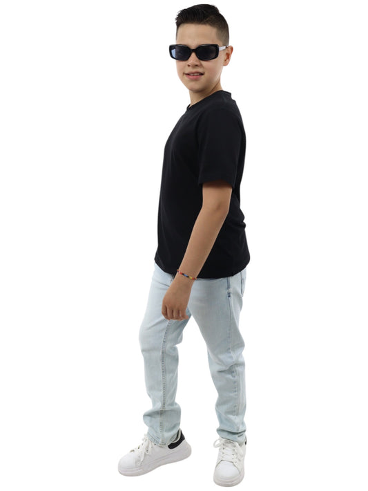 Jeans slim azul claro deslavado