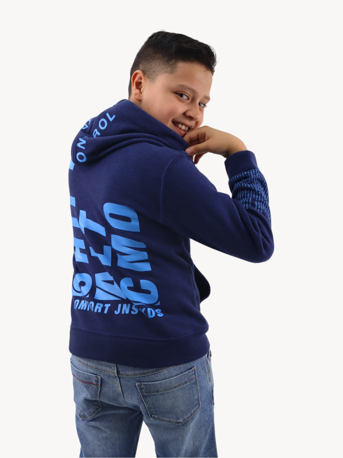 Sudadera con capucha de color azul